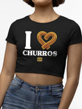 Officially Licensed Hola Churro I Love Churros Heart - Retro Snack Lover Women's Crop Tee