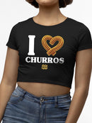 Officially Licensed Hola Churro I Love Churros Heart - Retro Snack Lover Women's Crop Tee