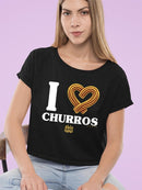 Officially Licensed Hola Churro I Love Churros Heart - Retro Snack Lover Women's Crop Tee