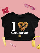 Officially Licensed Hola Churro I Love Churros Heart - Retro Snack Lover Women's Crop Tee