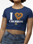 Officially Licensed Hola Churro I Love Churros Heart - Retro Snack Lover Women's Crop Tee