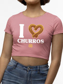 Officially Licensed Hola Churro I Love Churros Heart - Retro Snack Lover Women's Crop Tee