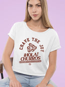 Officially Licensed Hola Churro Crave The Joy Art - Retro Dessert  Women's Crop Tee