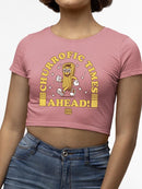Officially Licensed Hola Churro Churrofic Times Ahead Cartoon Snack - Fun Foodie Women's Crop Tee