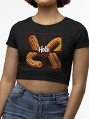 Officially Licensed Hola Churro Pop Art  - Vibrant Retro Dessert Women's Crop Tee
