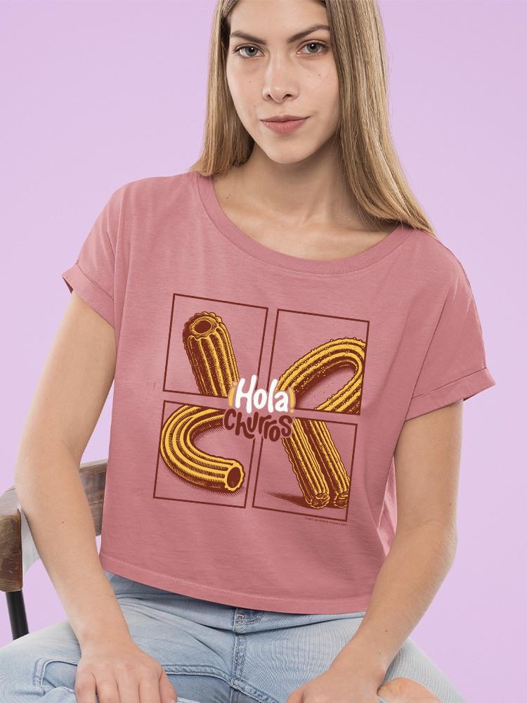 Officially Licensed Hola Churro Pop Art  - Vibrant Retro Dessert Women's Crop Tee