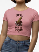 Officially Licensed Hola Churro Dipping Chocolate Artwork - Fun Dessert Lover  Women's Crop Tee