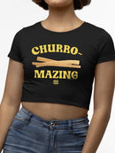 Officially Licensed Hola Churro Churro-Mazing Fun Retro Foodie Women's Crop Tee