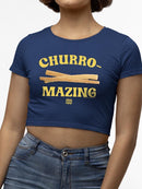 Officially Licensed Hola Churro Churro-Mazing Fun Retro Foodie Women's Crop Tee