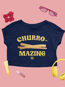 Officially Licensed Hola Churro Churro-Mazing Fun Retro Foodie Women's Crop Tee