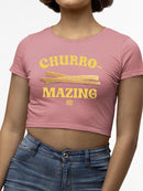 Officially Licensed Hola Churro Churro-Mazing Fun Retro Foodie Women's Crop Tee