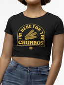 Officially Licensed Hola Churro Here For The Churros Bold Retro Snack Lover Women's Crop Tee