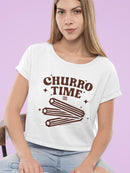 Officially Licensed Hola Churro Time Retro Starry Snack Women's Crop Tee