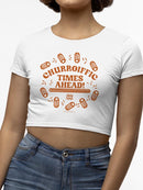 Officially Licensed Hola Churro Churroiffic Times Ahead Fun Snack Women's Crop Tee
