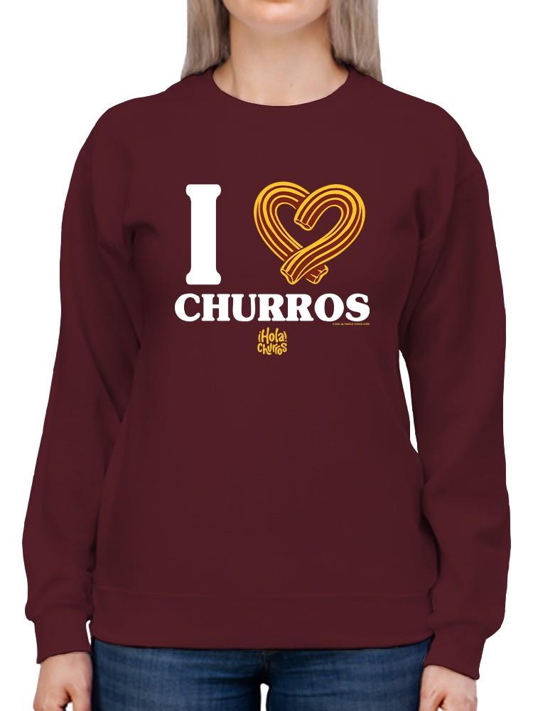 Officially Licensed Hola Churro I Love Churros Heart Women's Sweatshirt