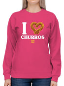 Officially Licensed Hola Churro I Love Churros Heart Women's Sweatshirt