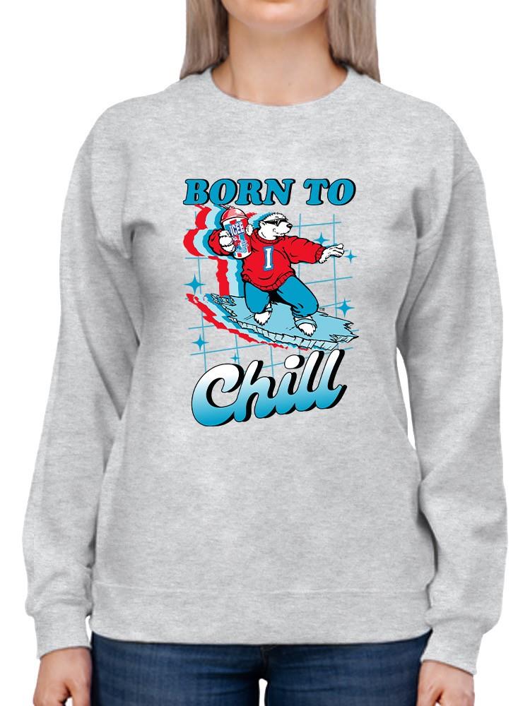 Officially Licensed ICEE Born To Chill - Surfing Polar-Bear Graphic Women's Sweatshirt