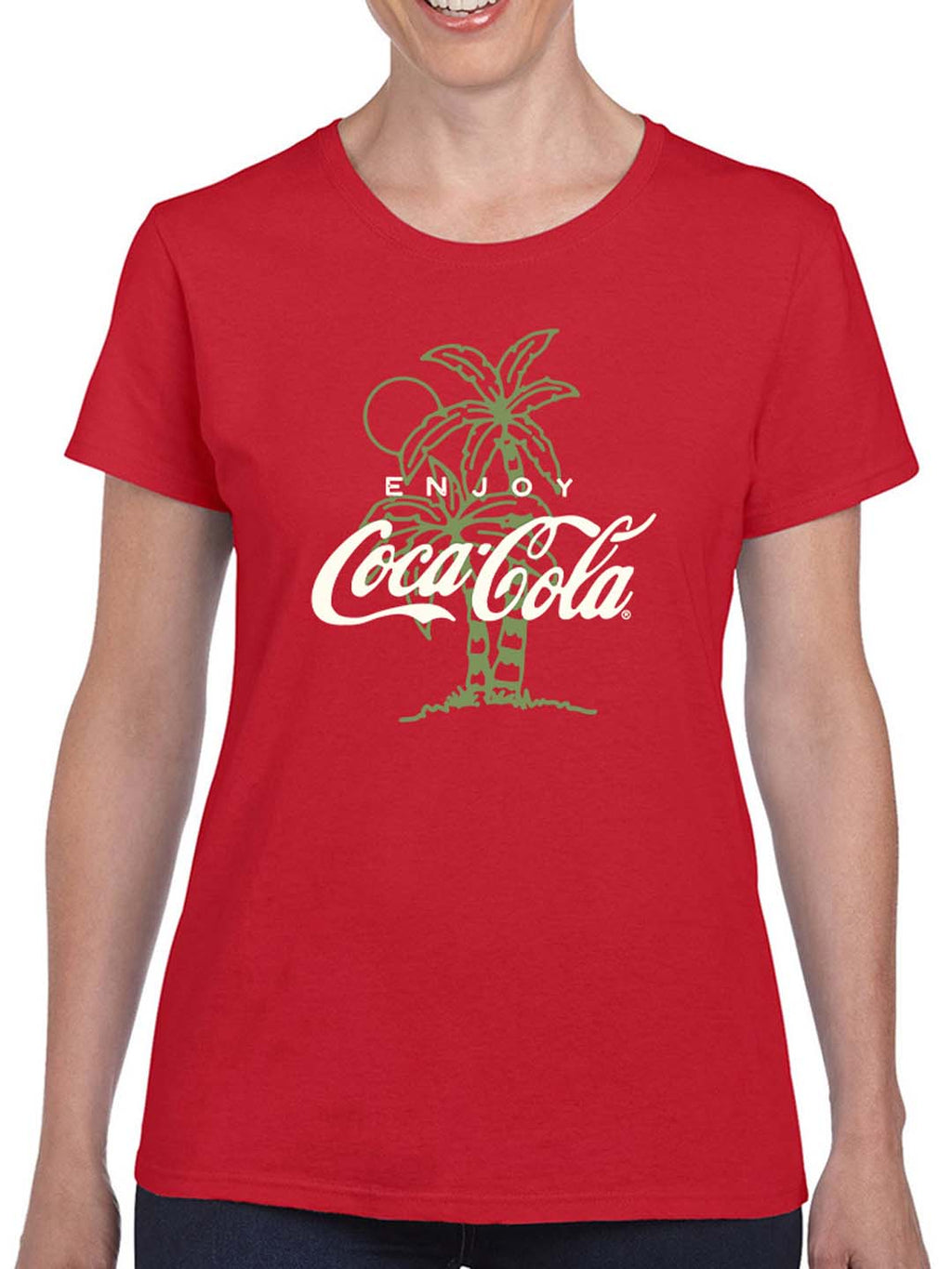 Officially Licensed Coca-Cola Enjoy Tropical Palm Tree Graphic Tee Women's T-shirt