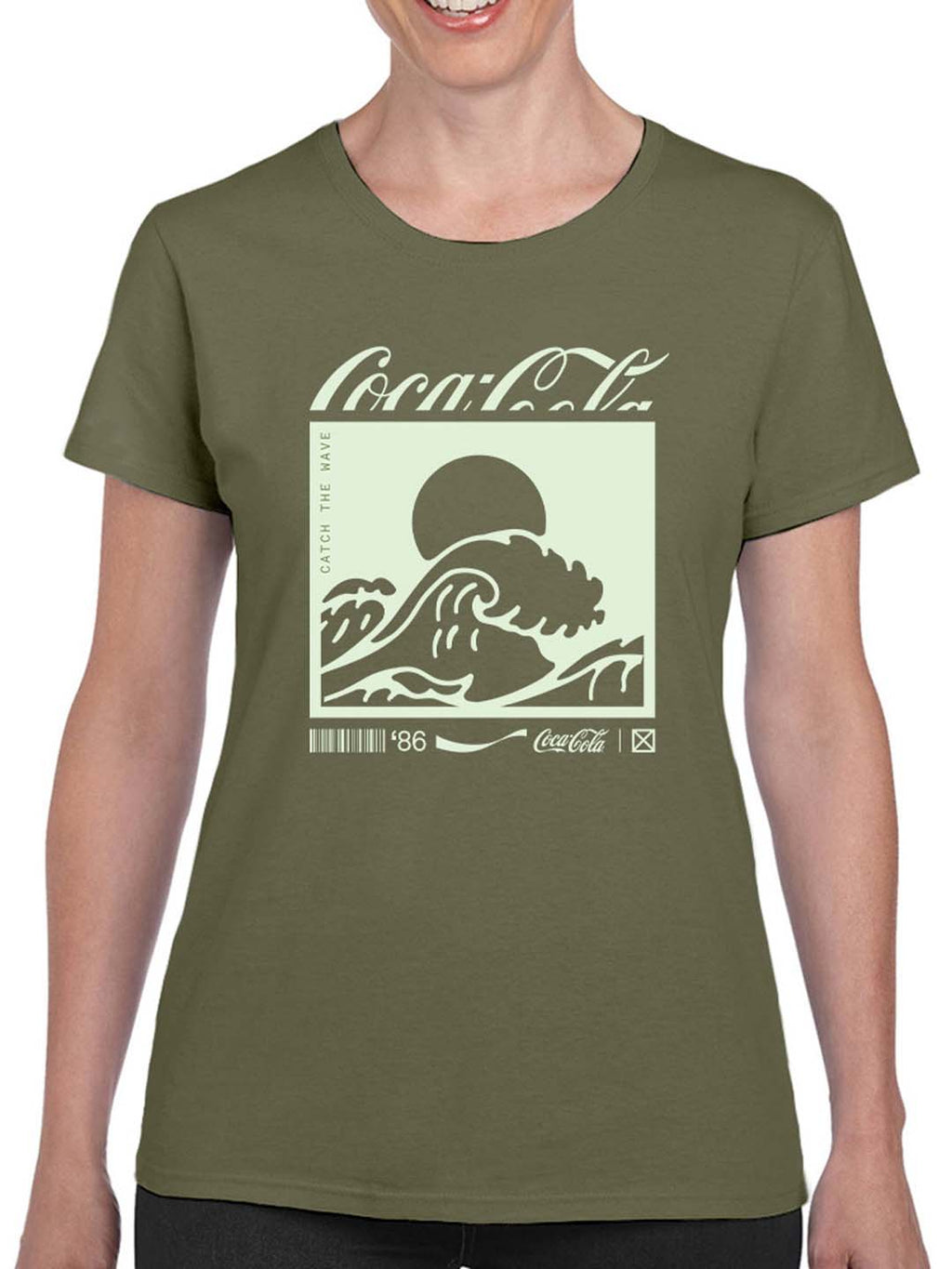 Officially Licensed Coca-Cola Catch the Wave 1986 Coke Graphic  Women's T-shirt