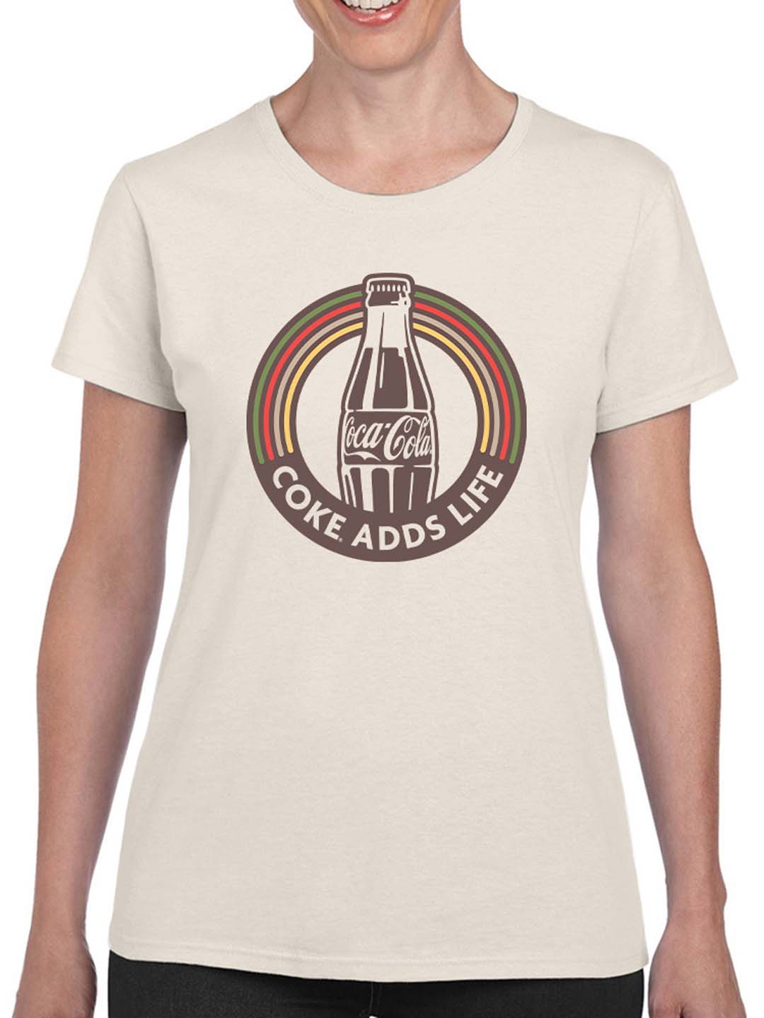 Officially Licensed Coca-Cola Coke Adds Life Retro Graphic Logo Women's T-shirt
