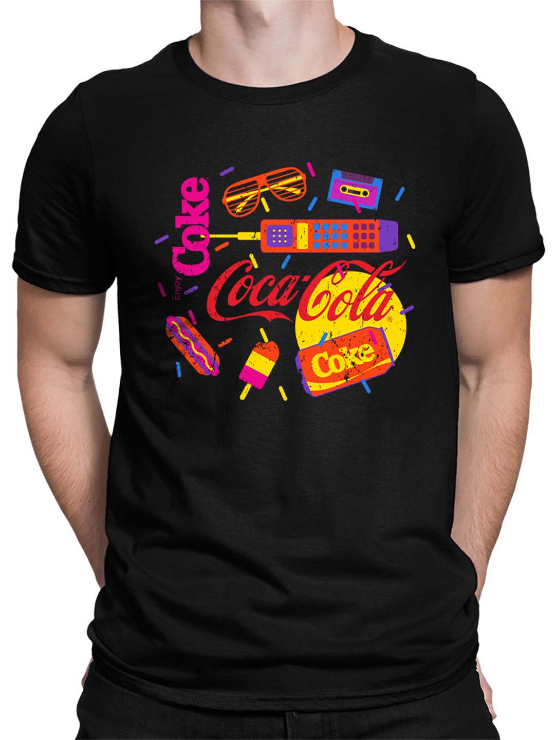 Officially Licensed Coca-Cola Retro Pop Art 80s Style Soda Graphic Men's T-shirt