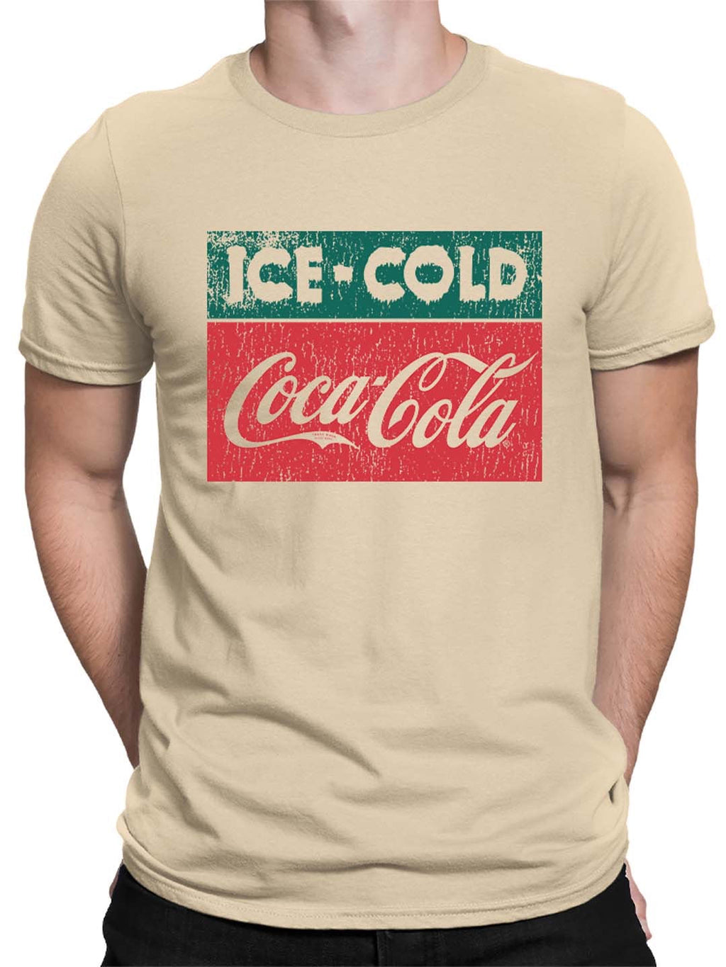 Officially Licensed Coca-Cola Ice-Cold Logo Vintage Distressed Men's T-shirt