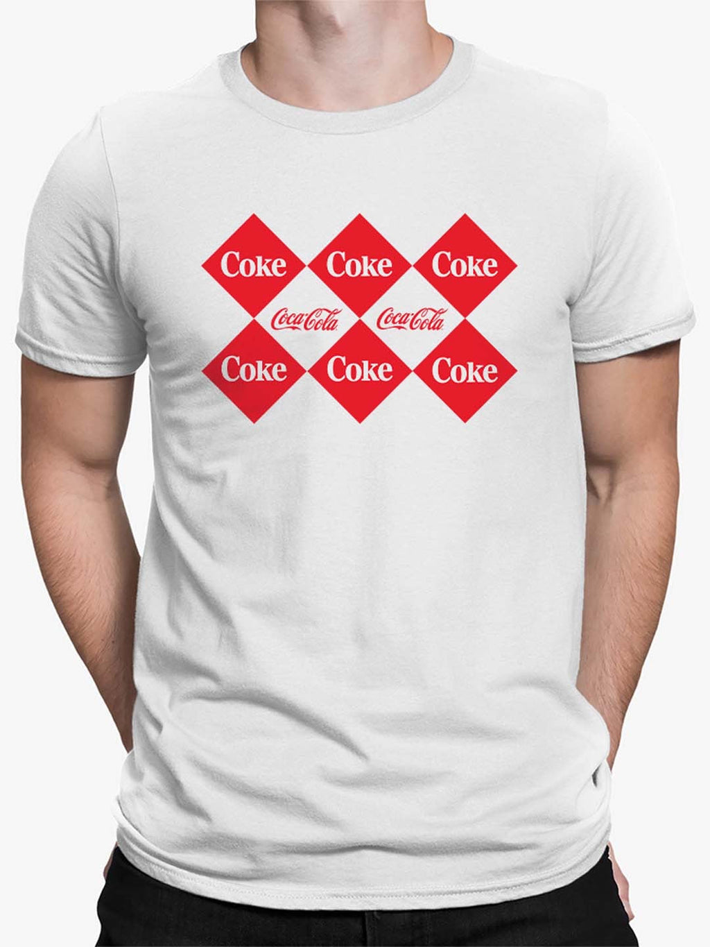 Officially Licensed Coca-Cola Checkerboard Coke Pattern Design Men's T-shirt