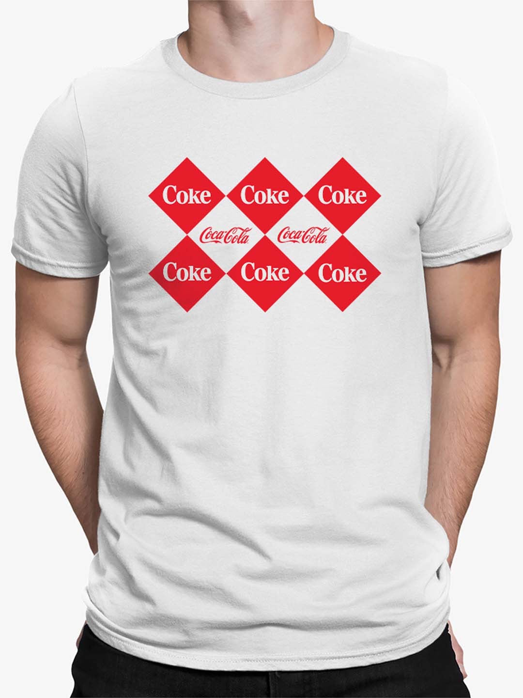Officially Licensed Coca-Cola Checkerboard Coke Pattern Design Men's T-shirt