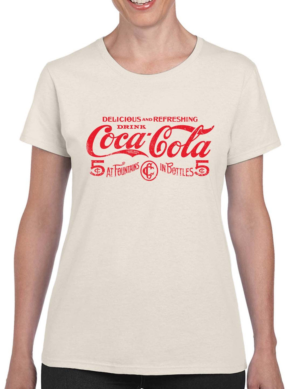 Officially Licensed Coca-Cola Logo Classic 5¢ Soda Fountain Women's T-shirt
