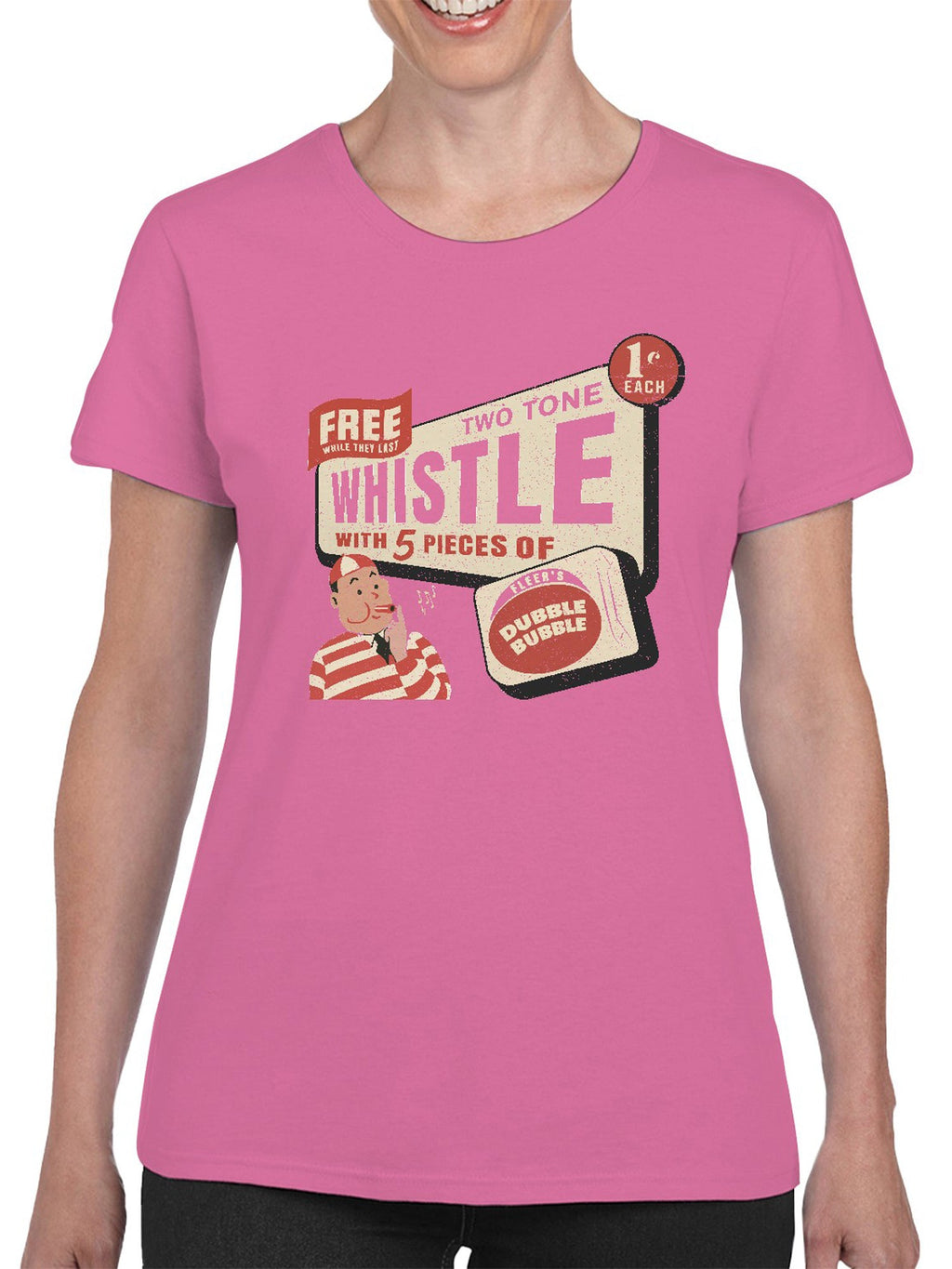 Officially Licensed Dubble Bubble Retro Whistle Ad Women's T-shirt