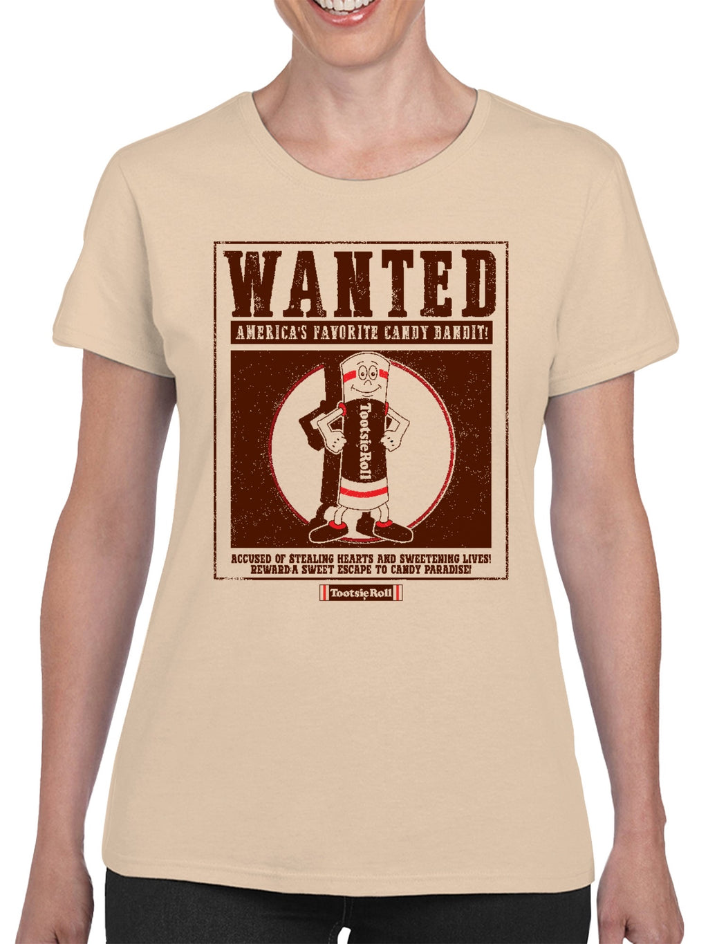 Officially Licensed Tootsie Roll Wanted: America's Favorite Candy Bandit Women's T-shirt