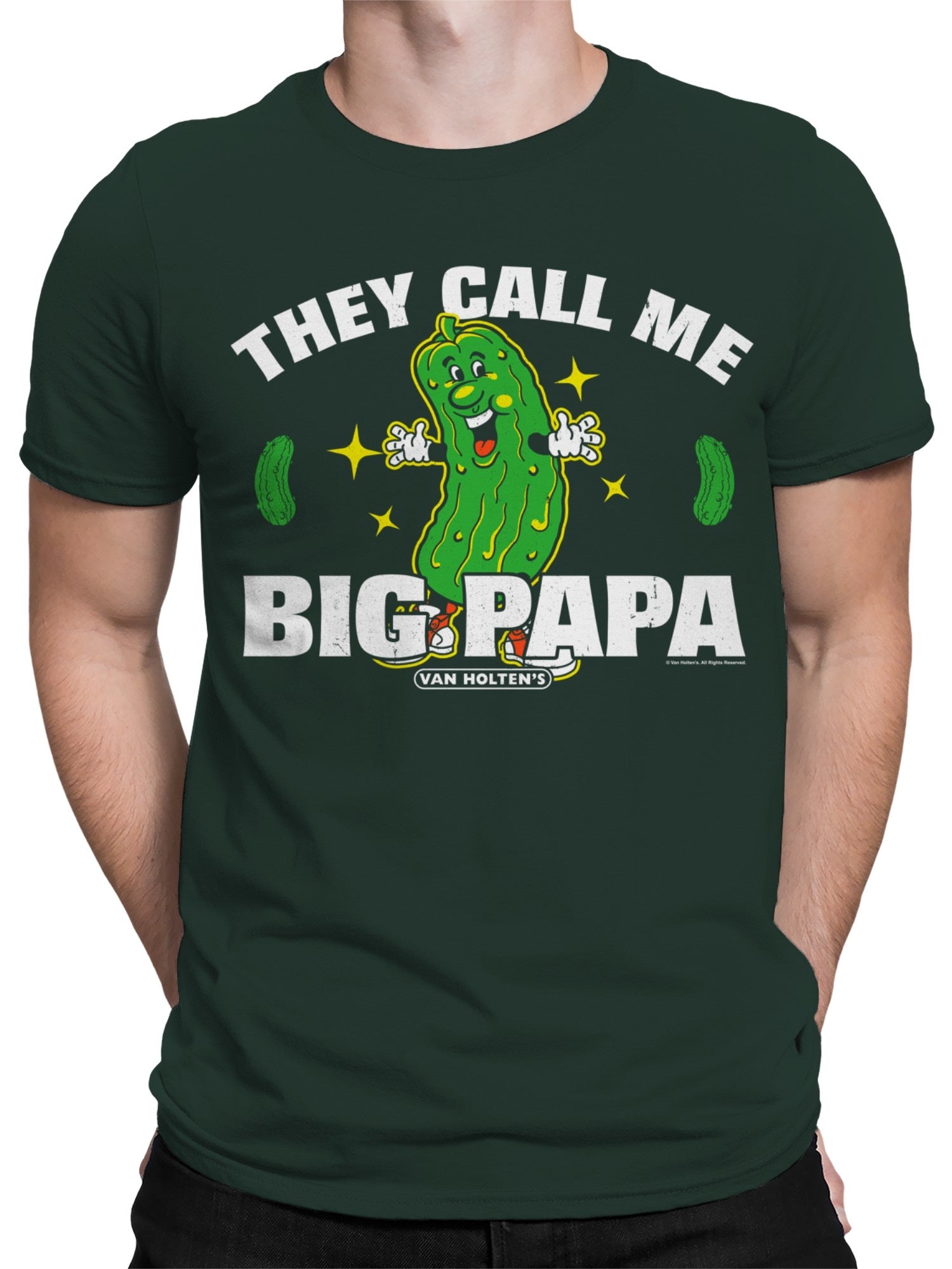 Officially Licensed Van Holten Pickles Fun Cartoon Pickle Character Design Men's T-shirt