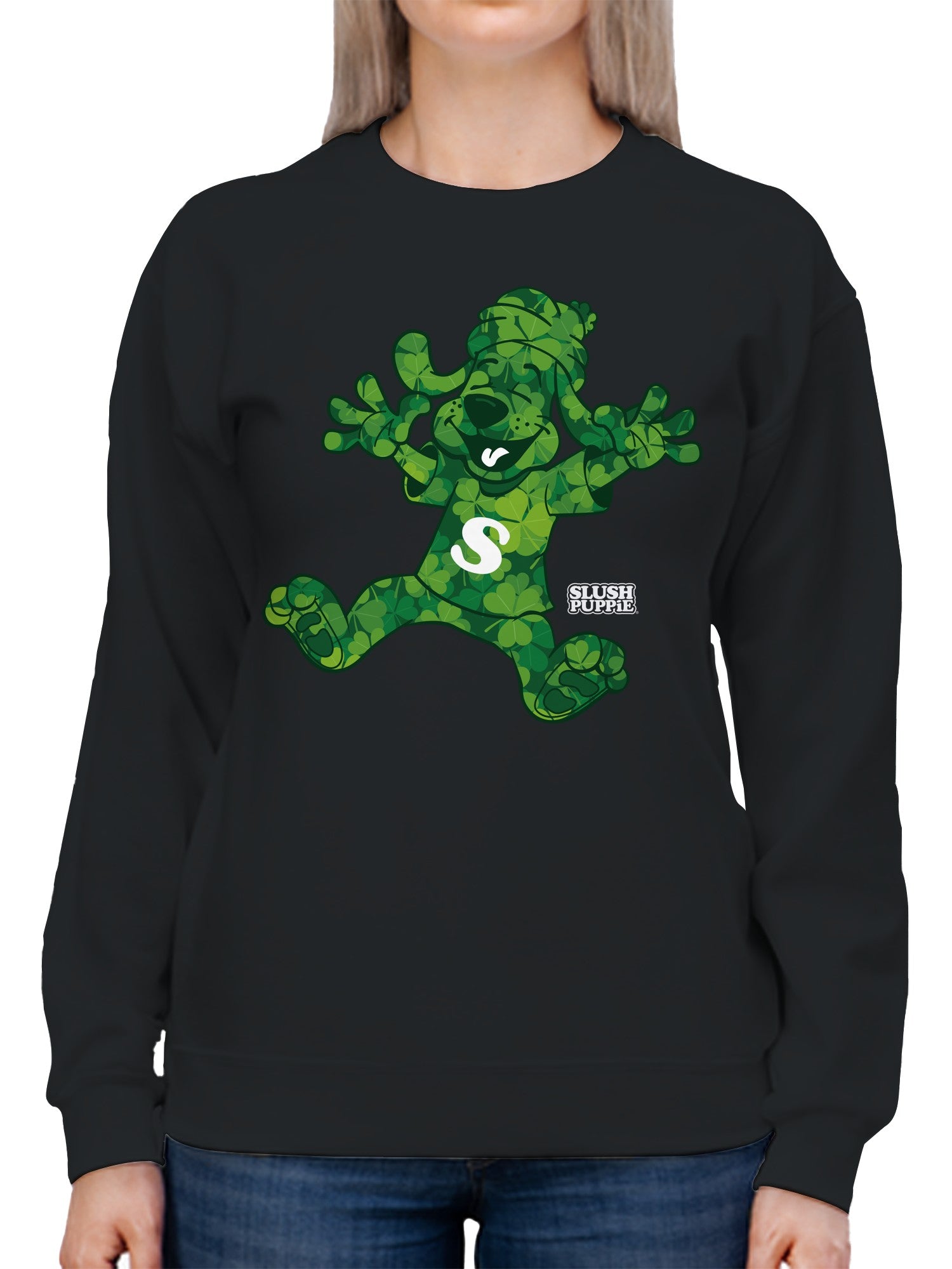 Officially Licensed Slush Puppie Green Clover Dog Plush Toy Women's Sweatshirt