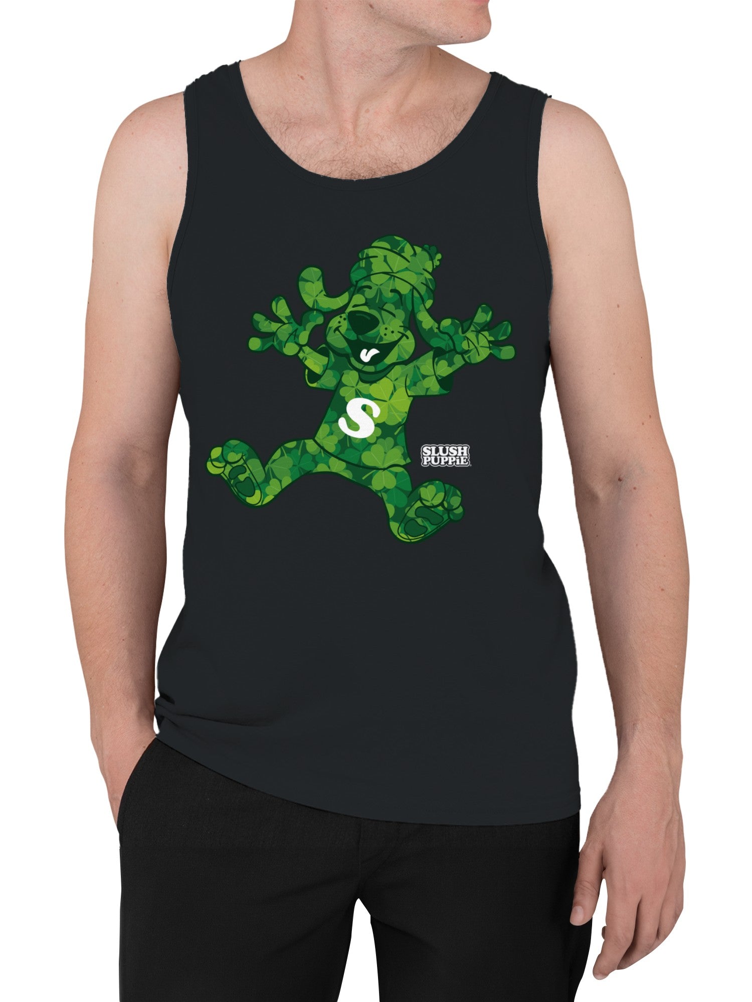Officially Licensed Slush Puppie Green Clover Dog Plush Toy Men's Tank Top