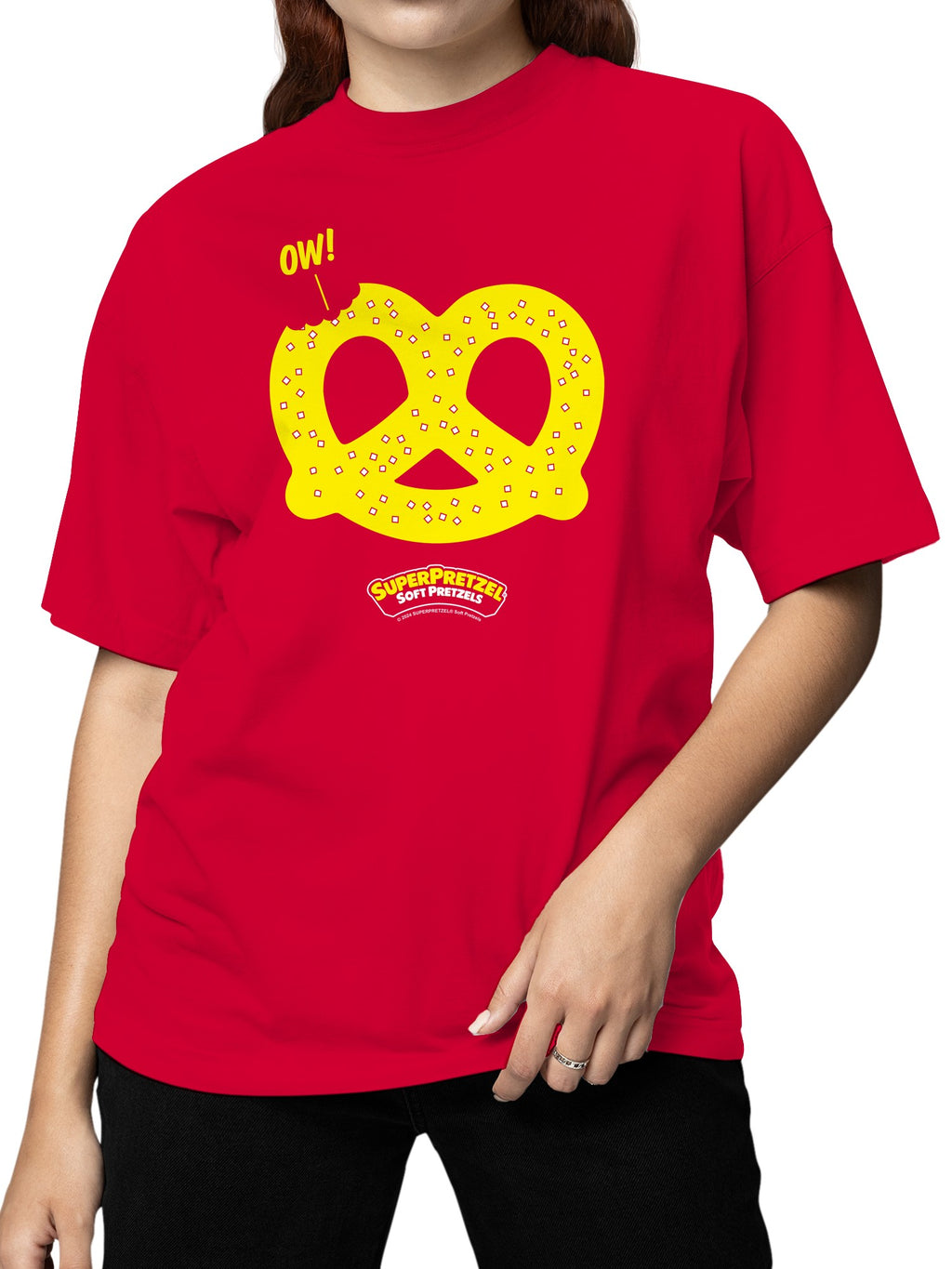 Officially Licensed Super Pretzel Design with "Ow!"  Women's T-shirt