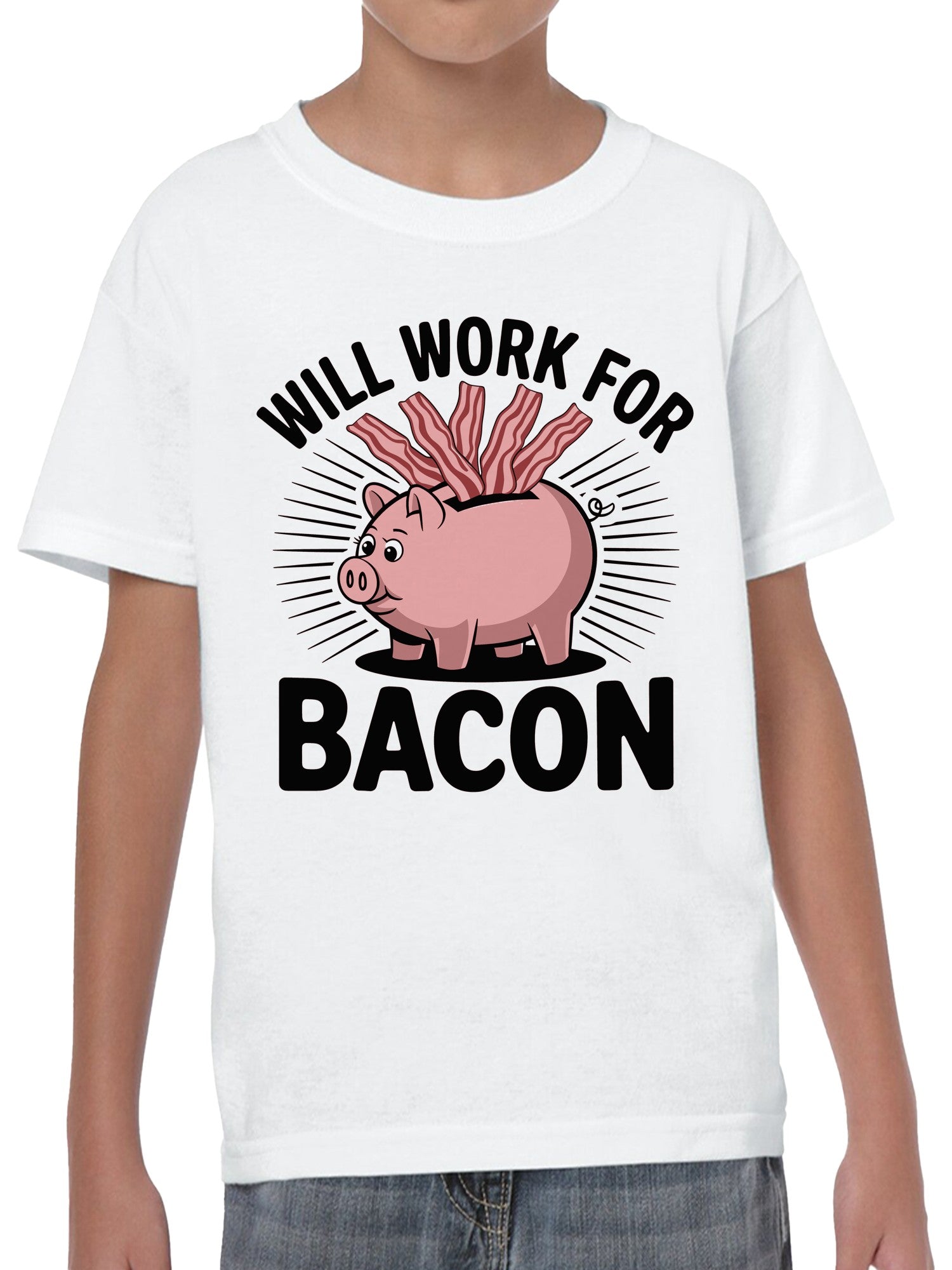 Will Work for Bacon Piggy Bank Youth's T-shirt