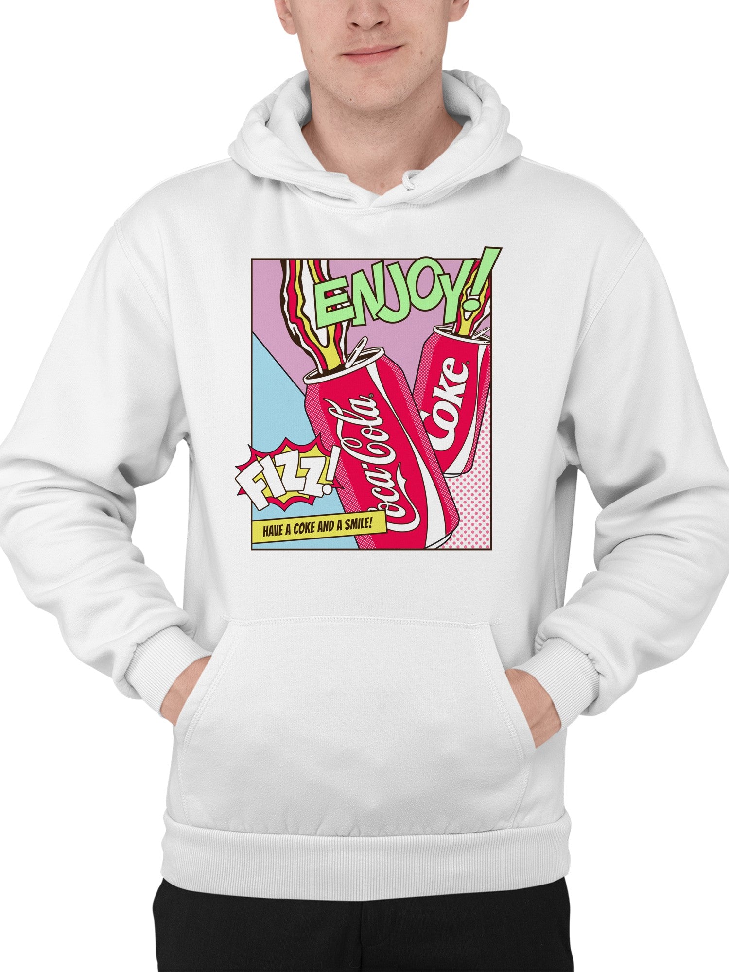 Officially Licensed Coca Cola Enjoy Coke Pop Art Fizz Design Men's Hoodie