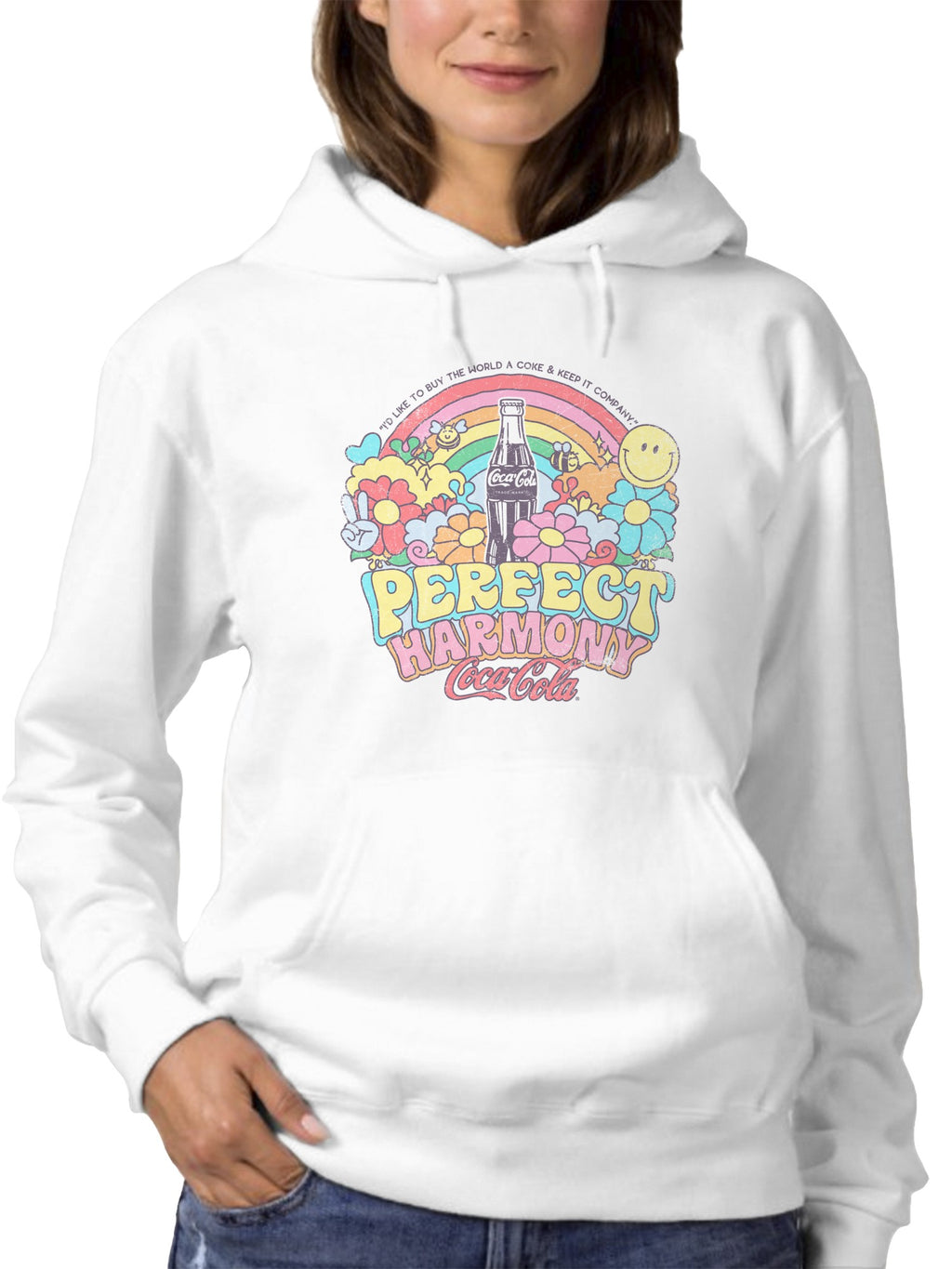 Officially Licensed Coca Cola Perfect Harmony Coke Rainbow Art Women's Hoodie