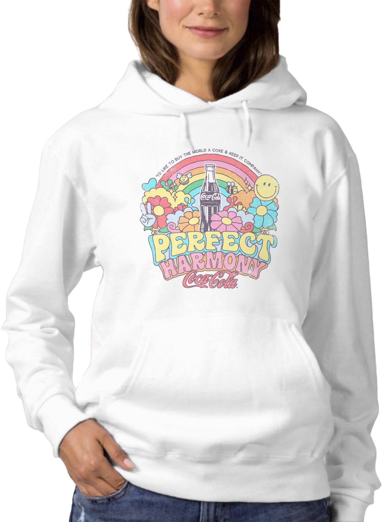 Officially Licensed Coca Cola Perfect Harmony Coke Rainbow Art Women's Hoodie