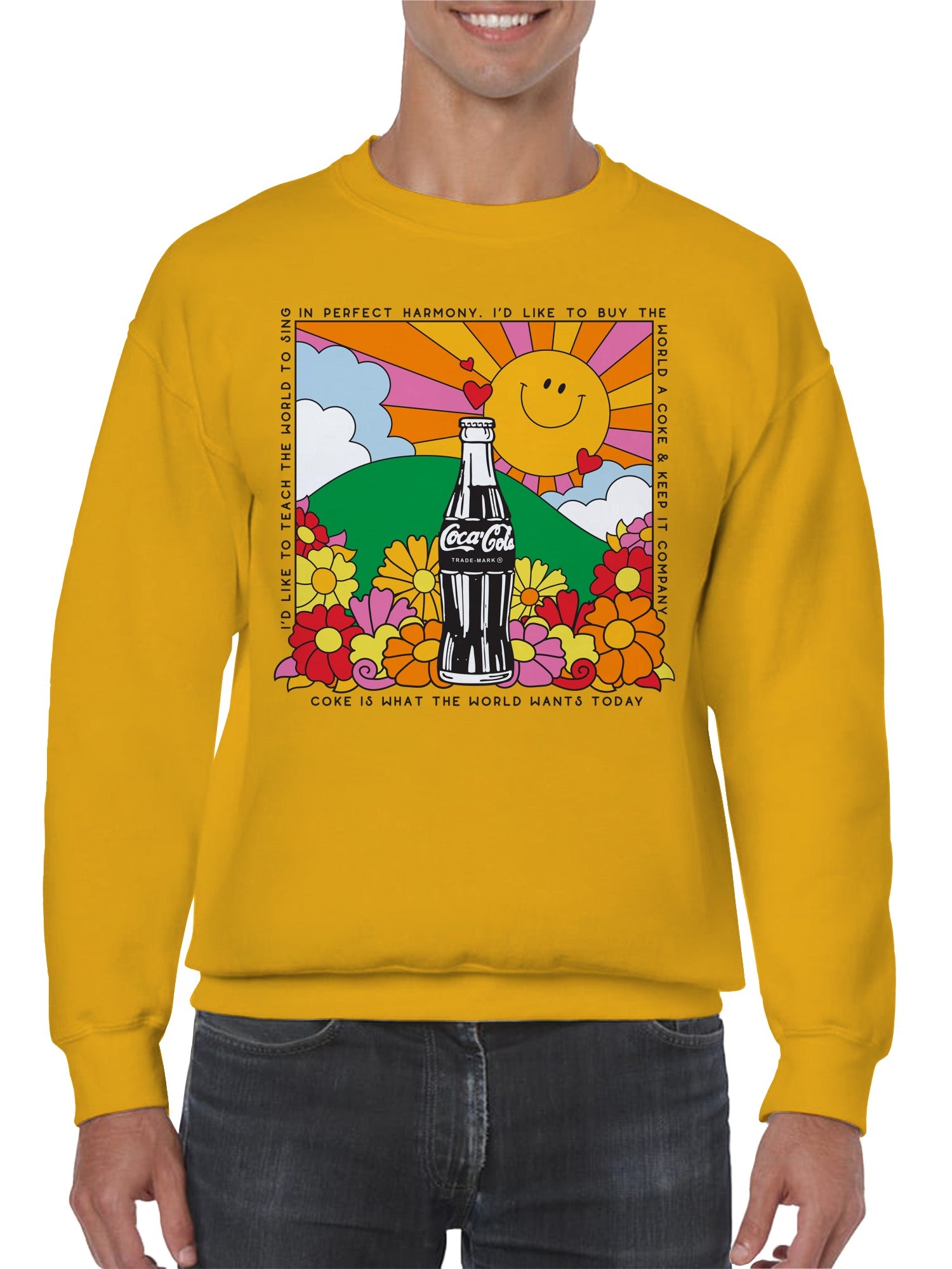 Officially Licensed Coca Cola Harmony Smiley Sun & Coca-Cola Men's Sweatshirt