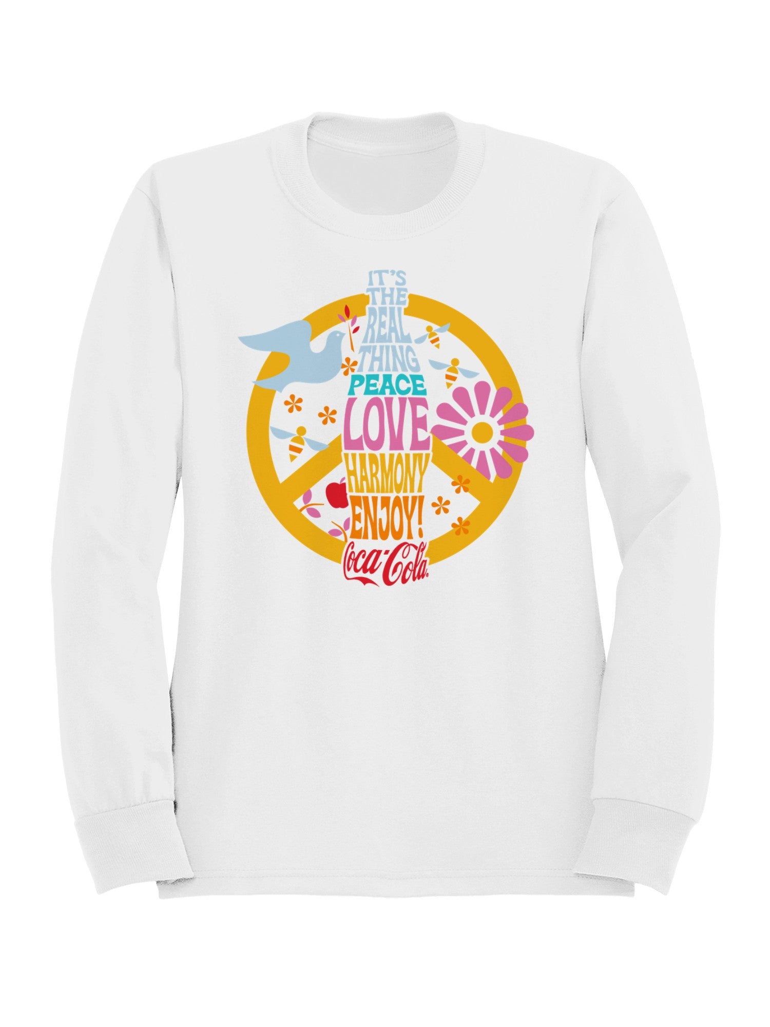 Officially Licensed Coca Cola Real Thing Peace Love Harmony Women's Sweatshirt