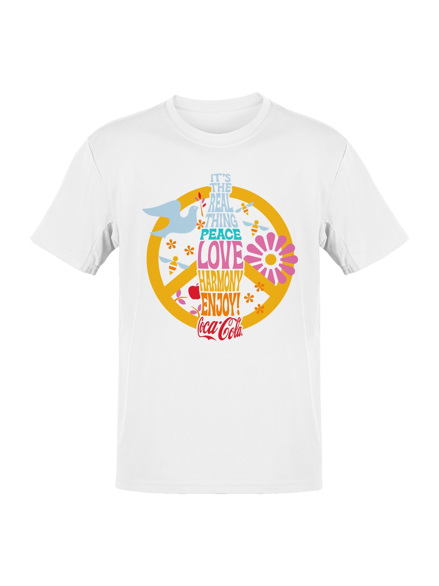Officially Licensed Coca Cola Real Thing Peace Love Harmony Men's T-shirt