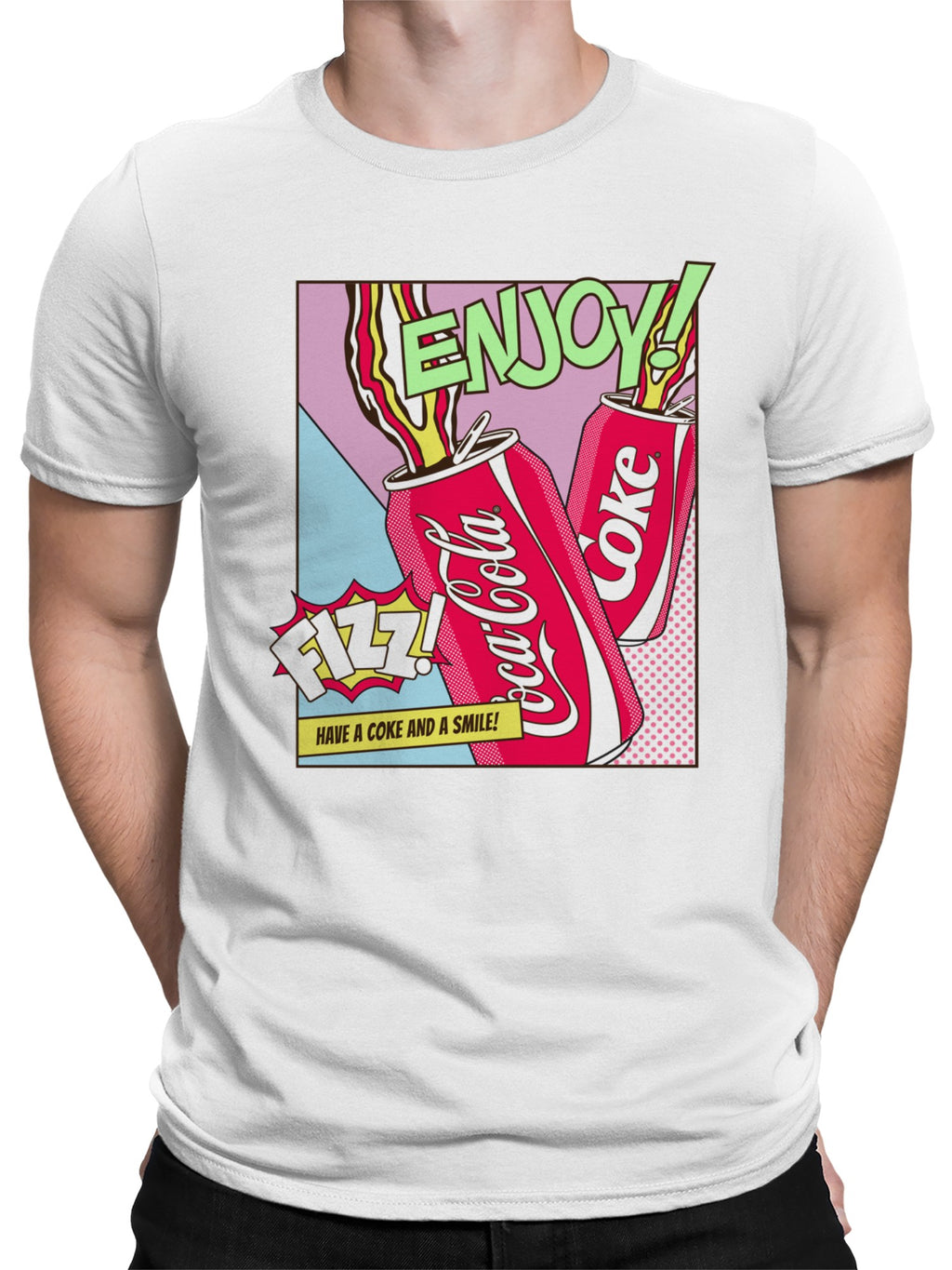 Officially Licensed Coca Cola Enjoy Coke Pop Art Fizz Design Men's T-shirt