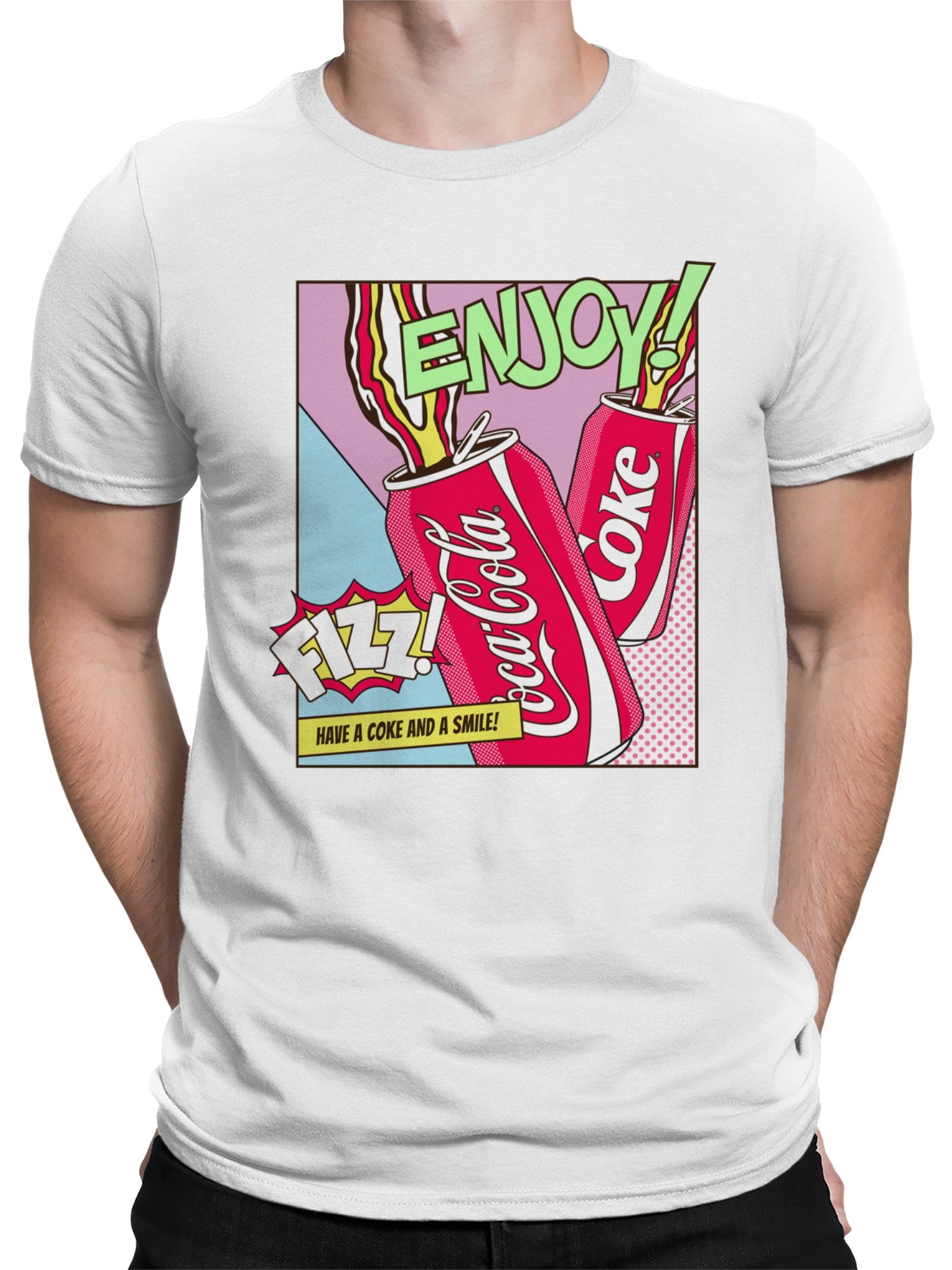 Officially Licensed Coca Cola Enjoy Coke Pop Art Fizz Design Men's T-shirt