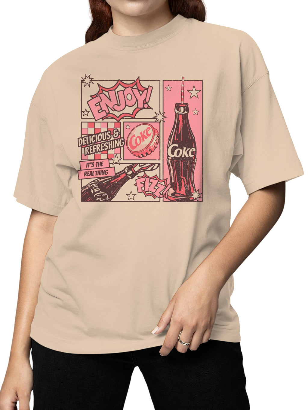 Officially Licensed Coca Cola Retro Coke Graphic: Enjoy Refreshing Fizz Women's T-shirt