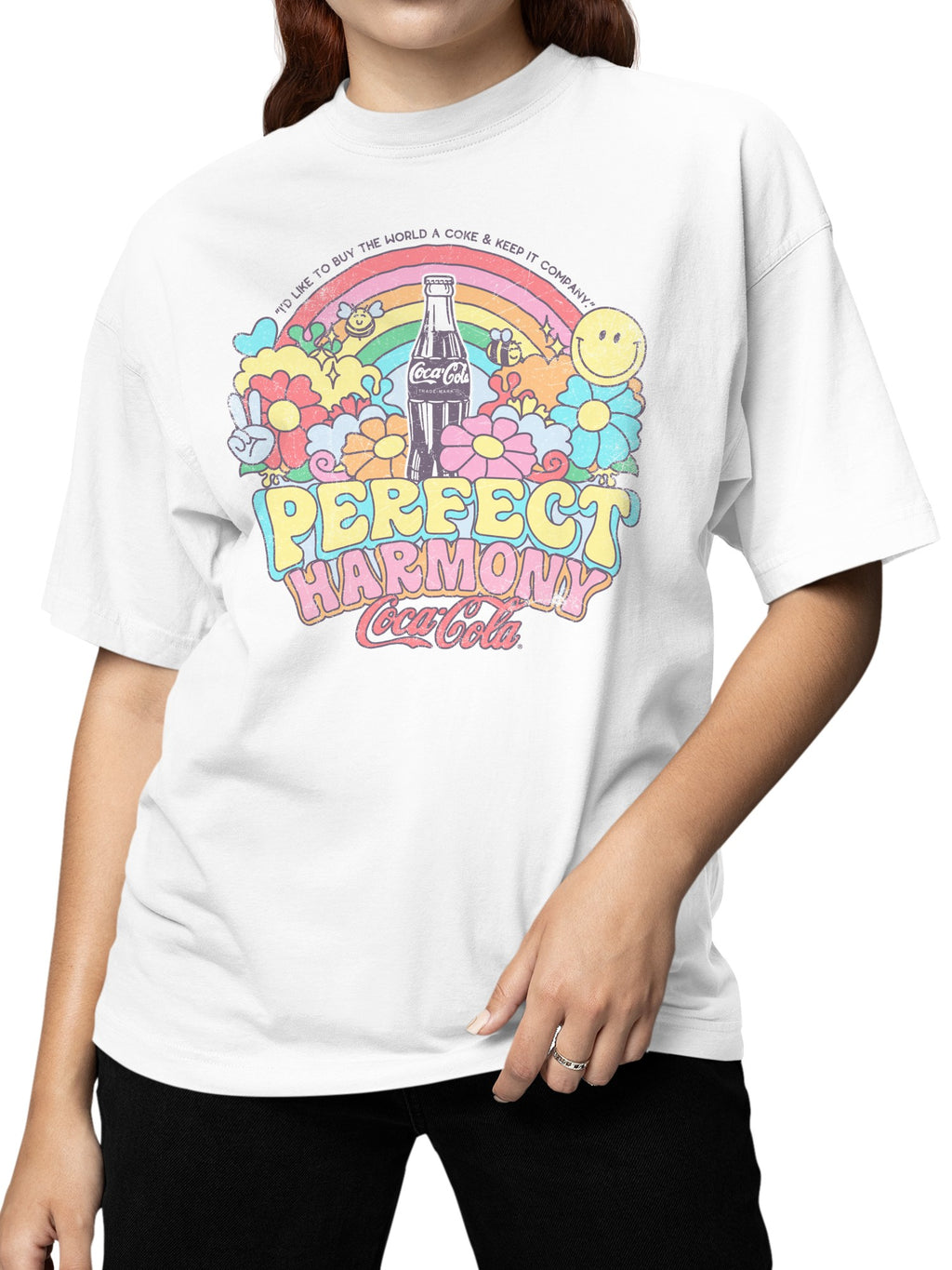 Officially Licensed Coca Cola Perfect Harmony Coke Rainbow Art Women's T-shirt