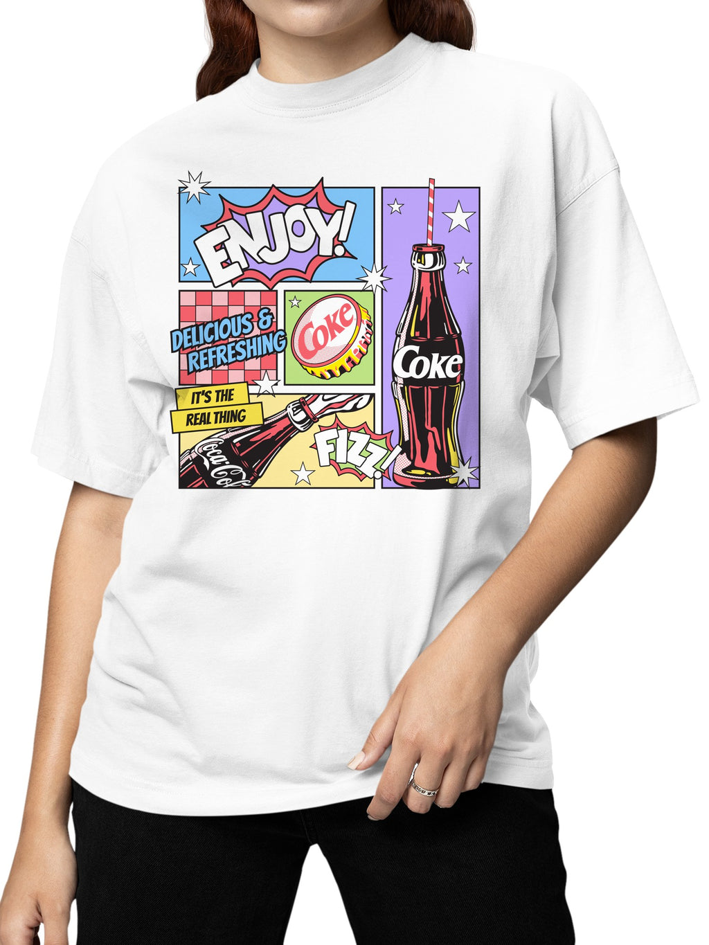 Officially Licensed Coca Cola Retro Pop Art Coke Design Women's T-shirt